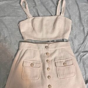 Cream and white two-piece skirt set
